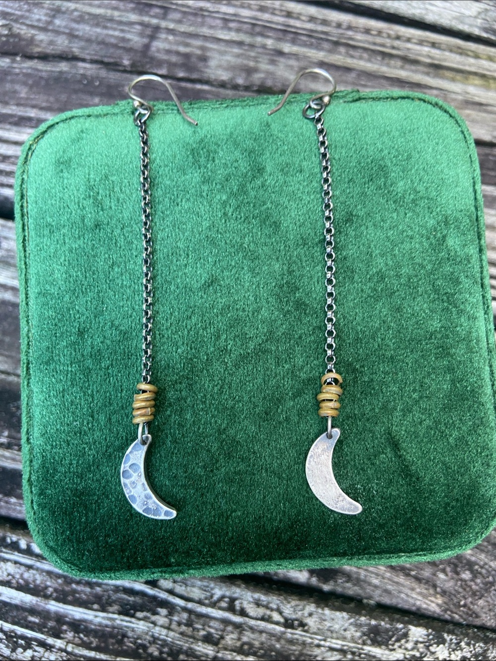 Jennifer Kahn long Crescent Moon Drop Earrings - Silver and Brass